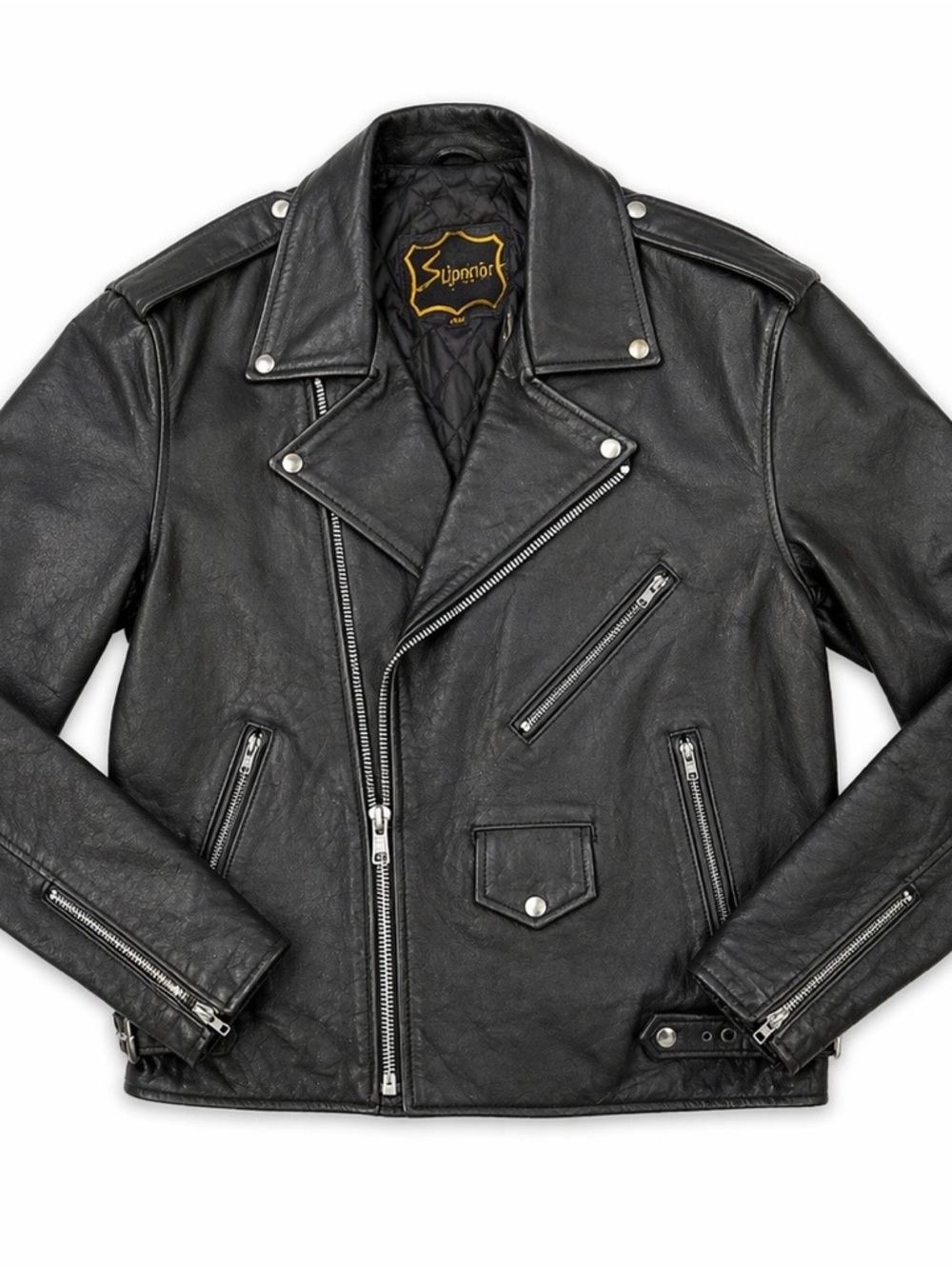 Vintage Superior Men’s Leather Biker Moto Jacket Black Size 48